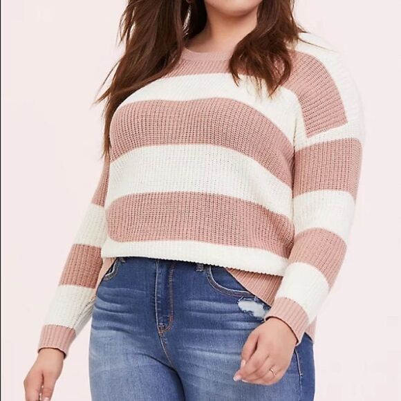 Torrid pink and cream knit sweater - Picture 1 of 6